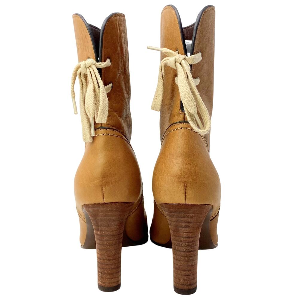 See By Chloé Lara Tan Soft Calfskin Leather Corset Heel Boots Box 40 - Picture 7 of 14